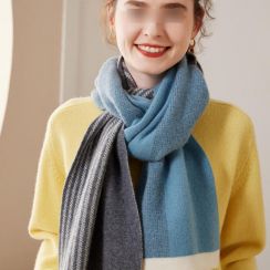 2 Pcs Winter Thick Warm Soft Color Block Knitted Scarf